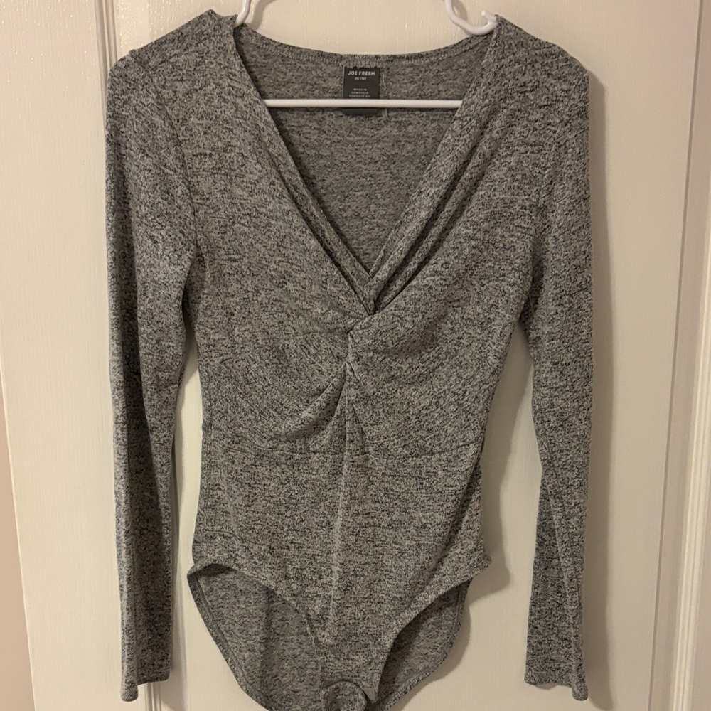 Joe Fresh Gray Twist Front Bodysuit
